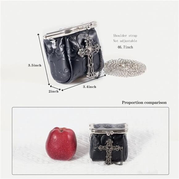 Mini Purse Gothic Crossbody Bag Tiny Chain Leather Coin Wallet for Women Black - Picture 5 of 8